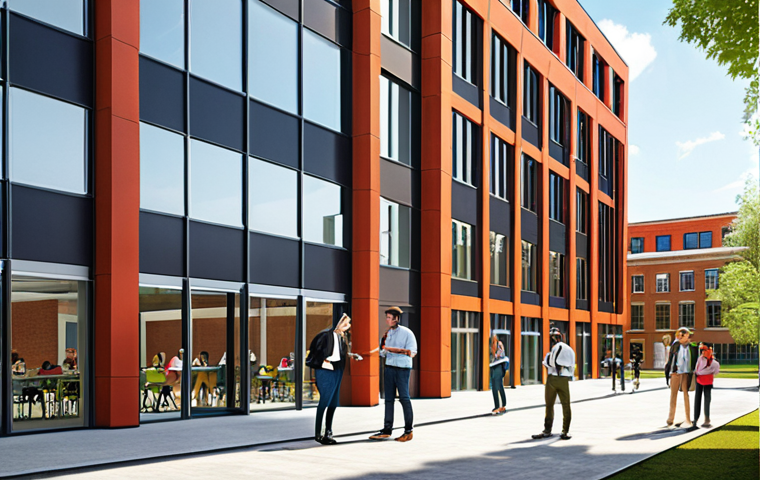 **Image Prompt:** A vibrant university campus scene with modern buildings where students and industry professionals are collaborating. Some students are presenting projects, while company representatives are offering guidance. Focus on teamwork, innovation, and practical application of knowledge in a collaborative setting.